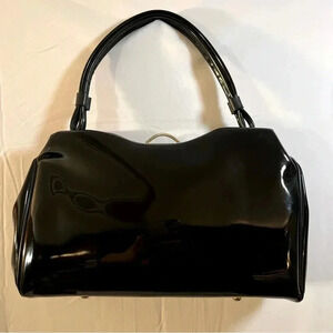 Vintage 1960s Kismet Creations Black Purse Shiny Medium MCM Gold Hardware Classy
